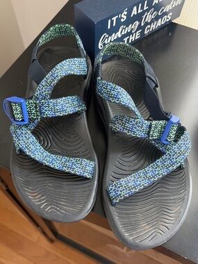 Chaco Women's Blue Green Patterned Webbing Sandals